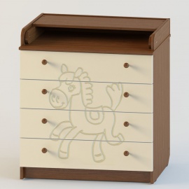 Комод пеленальный Атон КР 80 К/4 ПВХ Лошадка (рельеф) - орех-ваниль