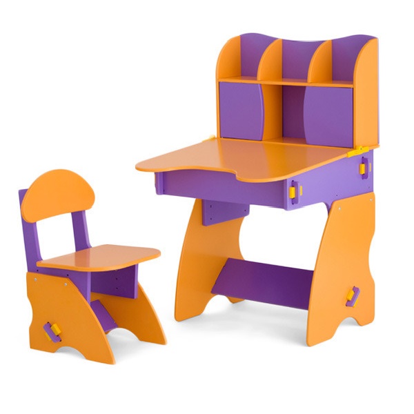 Комплект детский столик с дверцами  и стульчик БЕЛ - 03 - фиолетово-оранжевый