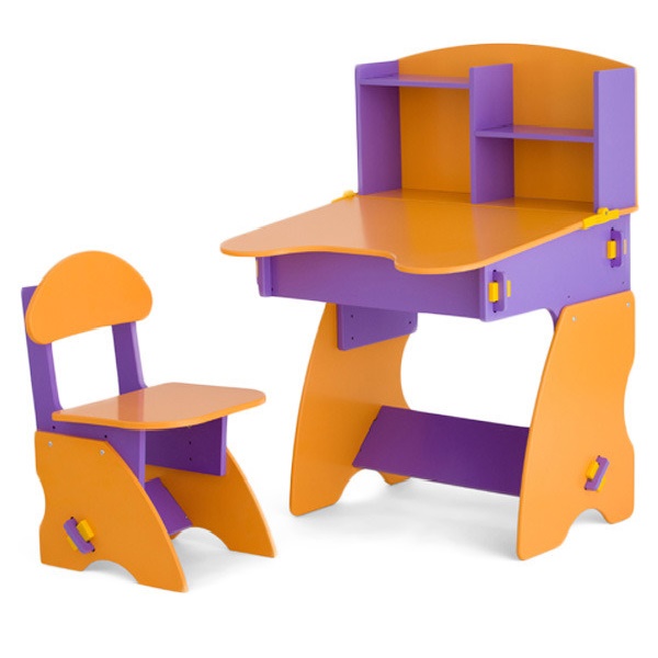 Комплект детский столик с полками и стульчик БЕЛ - 02 - фиолетово-оранжевый