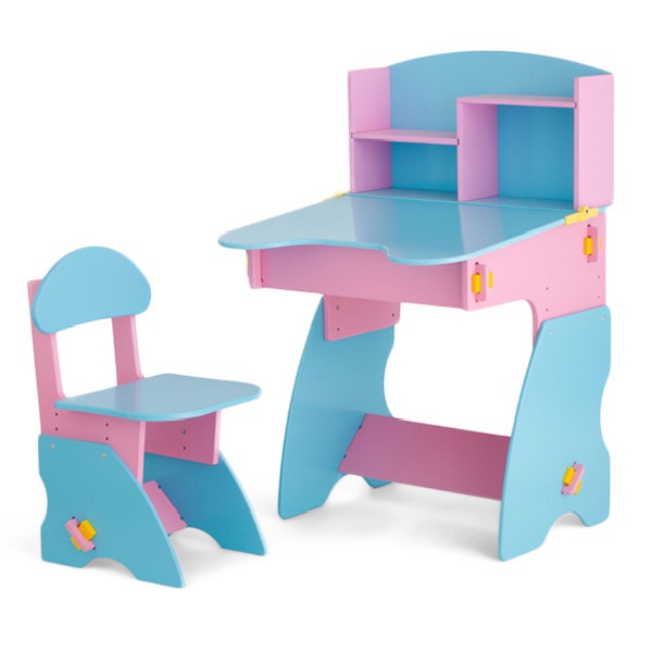 Комплект детский столик с полками и стульчик БЕЛ - 02 - розово-голубой