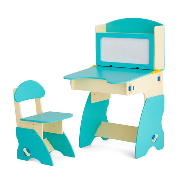 Комплект детский столик с магнитной доской  и стульчик БЕЛ - 01 - бирюзово-бежевый