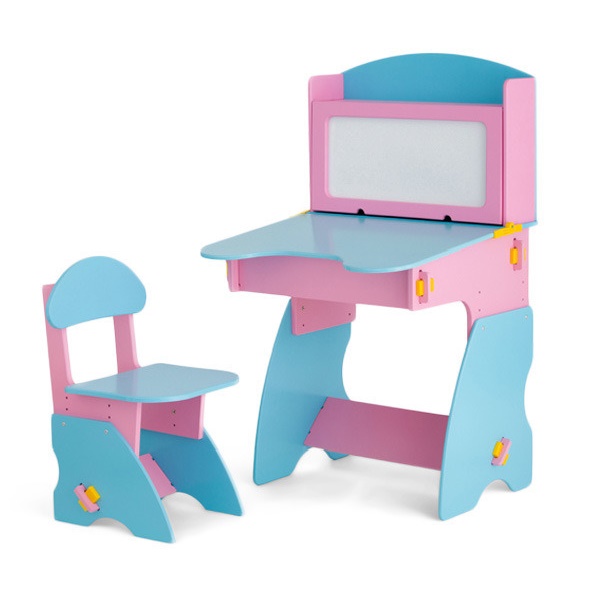 Комплект детский столик с магнитной доской  и стульчик БЕЛ - 01 - розово-голубой