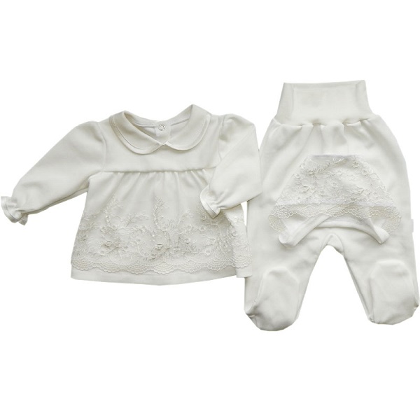 Комплект на выписку 3 предмета для девочки - экрю