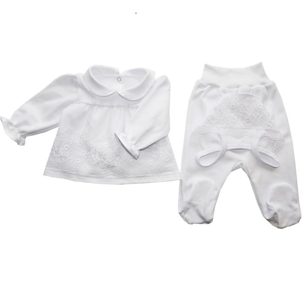 Комплект на выписку 3 предмета для девочки - белый
