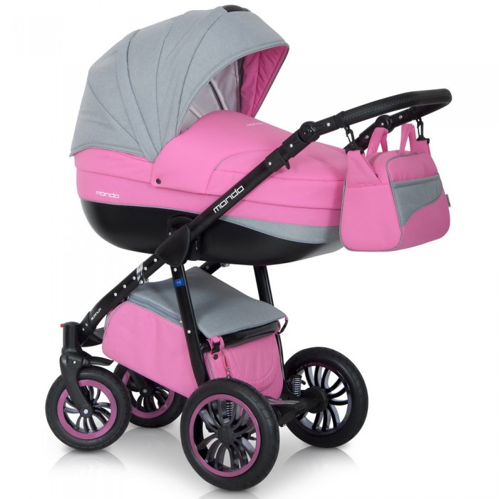Детская универсальная коляска Riko Mondo Black Line 3 в 1 - pink