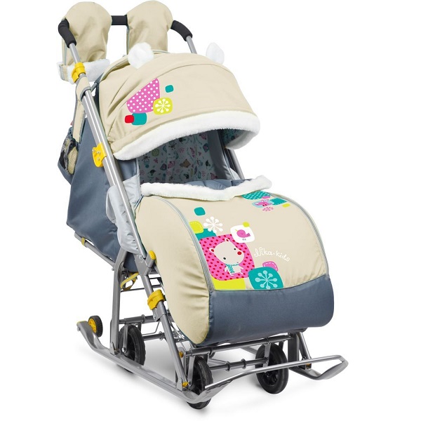 Детские санки-коляска Ника Детям 7-2 - коллаж мишка бежевый