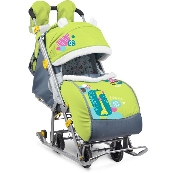 Детские санки-коляска Ника Детям 7-2 - коллаж жираф лимонный