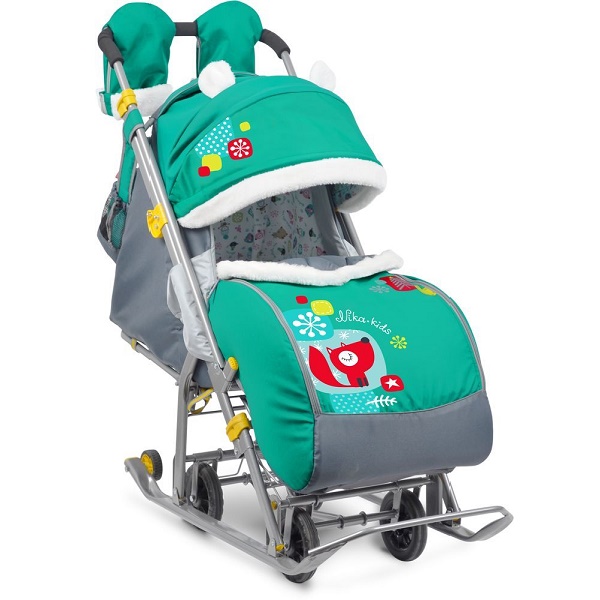 Детские санки-коляска Ника Детям 7-2 - коллаж лисичка изумруд