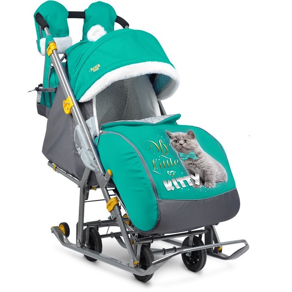 Детские санки-коляска Ника Детям 7-2 - kitty изумруд