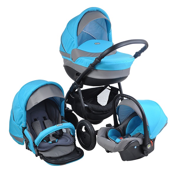 Детская универсальная коляска Tutis Galant 3 в 1 - бирюза/серый