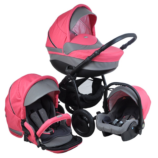 Детская универсальная коляска Tutis Galant 3 в 1 - малиново/серый