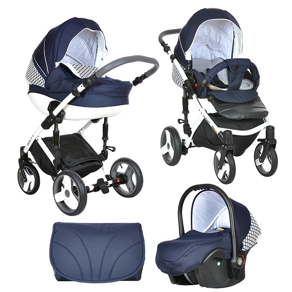 Детская универсальная коляска Tutis Mimi Plus 3 в 1 - темно синий/белый ромб