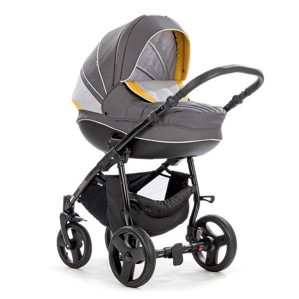 Детская универсальная коляска Tutis Mimi Plus 3 в 1 - темно серый/горчица узор