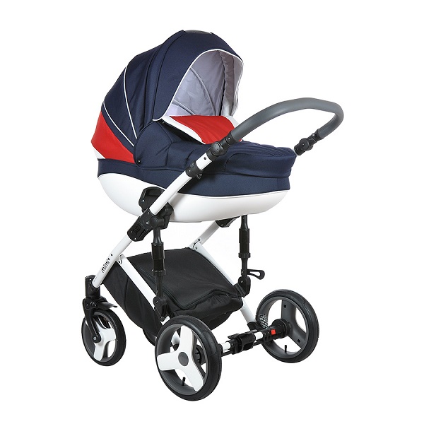 Детская универсальная коляска Tutis Mimi Plus 3 в 1 - темно синий/белый/красный