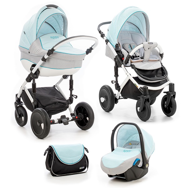 Детская универсальная коляска Tutis Viva 3 в 1 - светло серый/бирюза