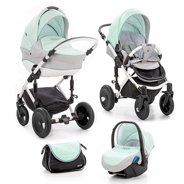 Детская универсальная коляска Tutis Viva 3 в 1 - светло серый/мята