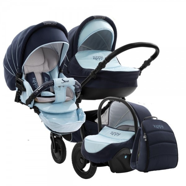 Детская универсальная коляска Tutis Zippy Sport Plus 3 в 1 - темно синий/голубой