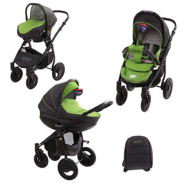 Детская универсальная коляска Tutis Zippy Sport Plus 3 в 1 - серый/зеленый