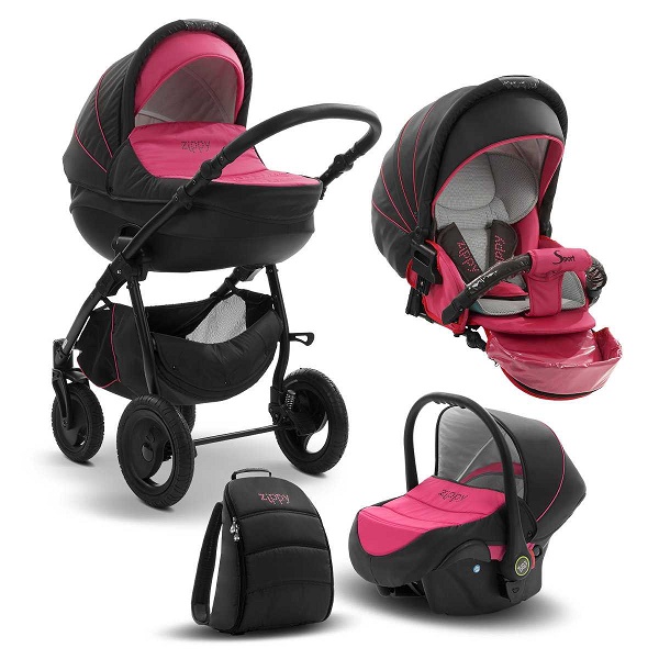 Детская универсальная коляска Tutis Zippy Sport Plus 3 в 1 - серый/фуксия