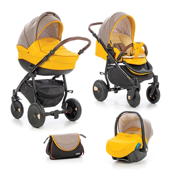 Детская универсальная коляска Tutis Orbit 3 в 1 - беж/желтый/терракот