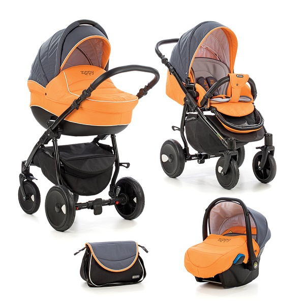 Детская универсальная коляска Tutis Orbit 3 в 1 - антрацит/оранж/белый