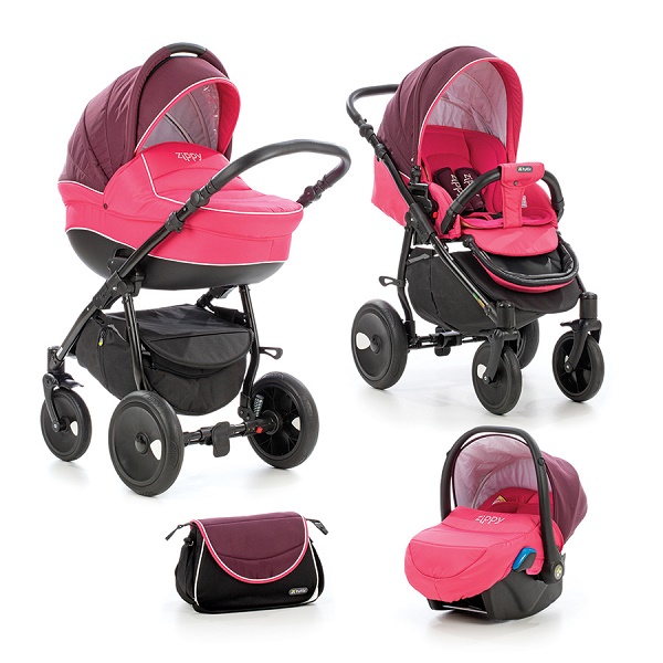 Детская универсальная коляска Tutis Orbit 3 в 1 - бордо/роз/белый