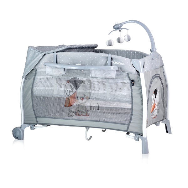 Манеж-кровать Lorelli iLounge 2 уровня - grey cool cat
