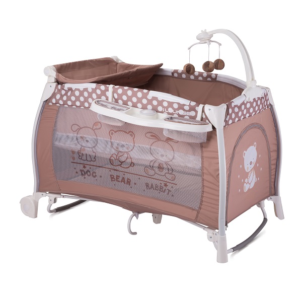 Манеж-кровать Lorelli iLounge 2 уровня - beige green bears