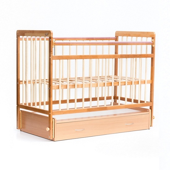 Детская кроватка Бамбини 04 маятник с ящиком Евро Стиль - натуральный