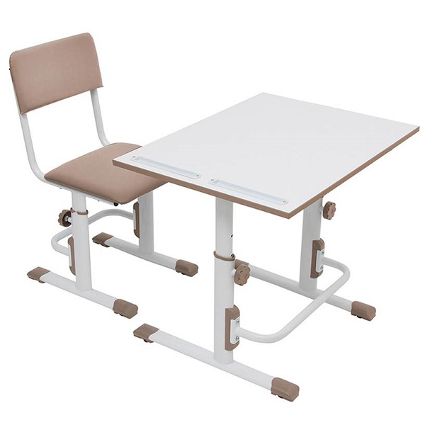 Растущая парта+ стул Polini Simple M1 - белый-мокиато
