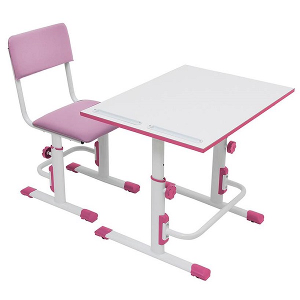 Растущая парта+ стул Polini Simple M1 - бело-розовый