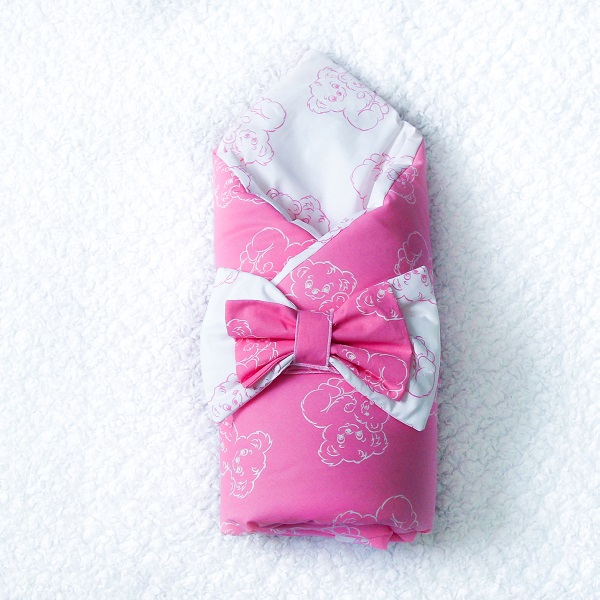 Конверт-одеяло на выписку Баю бай с бантом - розовый