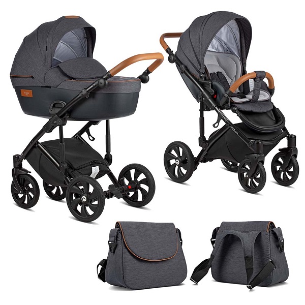 Детская коляска Tutis Viva Life New 2 в 1 - антрацит меланж-кожа антрацит