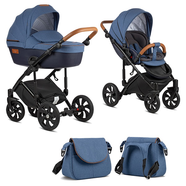 Детская коляска Tutis Viva Life New 2 в 1 - деним-кожа темно синий