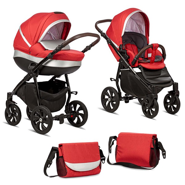 Детская коляска Tutis Nanni 2 в 1 - алый/кожа серебро