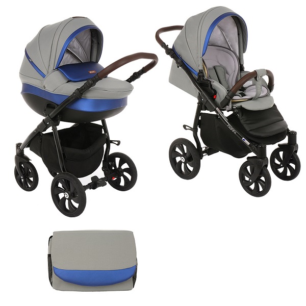 Детская коляска Tutis Nanni 2 в 1 - серый/кожа синий перламутр