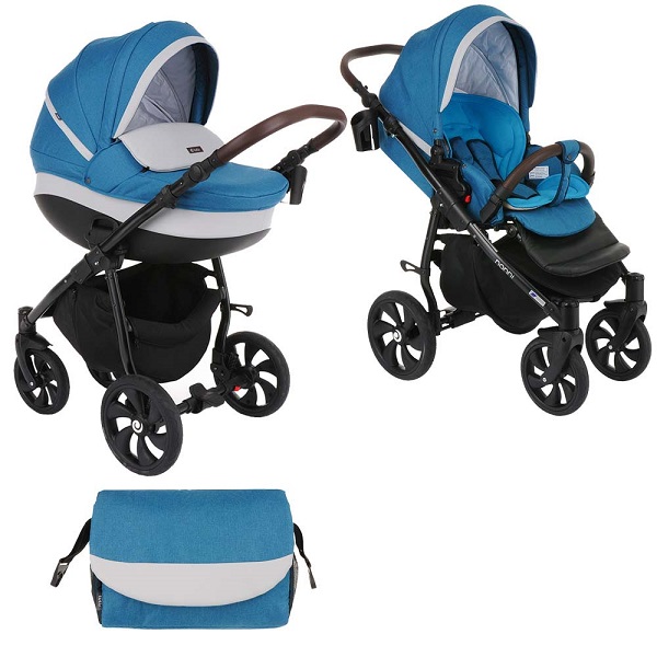 Детская коляска Tutis Nanni 2 в 1 - морская волна/кожа серый