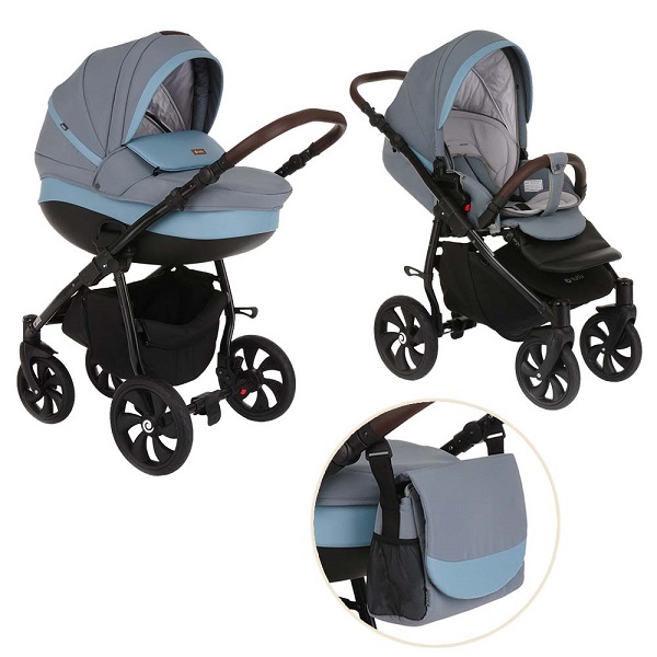 Детская коляска Tutis Nanni 2 в 1 - комуфляж/кожа серо-голубой
