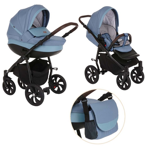 Детская коляска Tutis Nanni 2 в 1 - грифельный/кожа серо-голубой