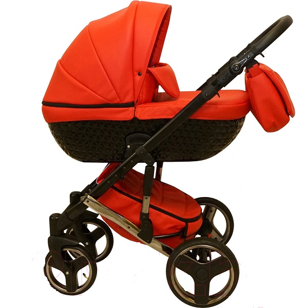 Детская коляска Ray Victoria Lux 2 в 1 - красная кожа/белая люлька
