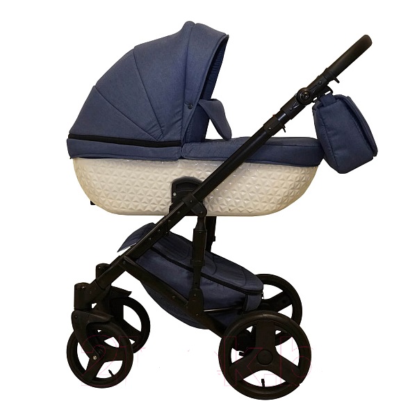Детская коляска Ray Victoria Lux 2 в 1 - синий лен/белая люлька