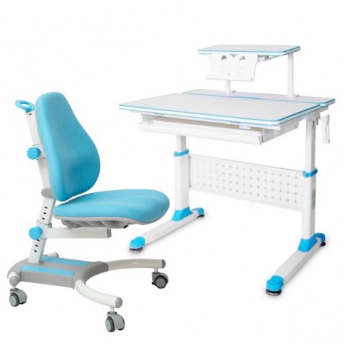 Парта-трансформер Rifforma Comfort-80 с полкой и креслом - голубой