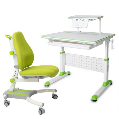 Парта-трансформер Rifforma Comfort-80 с полкой и креслом - зеленый