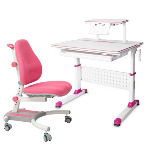 Парта-трансформер Rifforma Comfort-80 с полкой и креслом - розовый