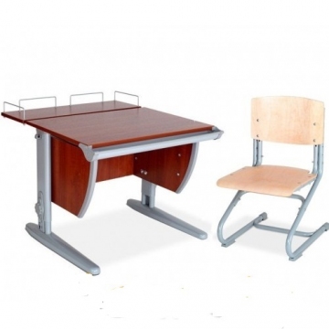 Парты ДЭМИ Сут 14-01 серый яблоко с деревянным стулом