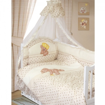 Детское постельное  Мишка Царь 8 пр бежевый