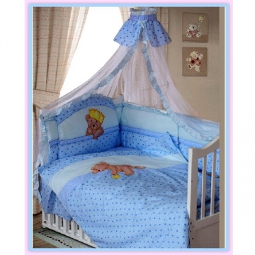 Детское постельное  Мишка Царь 8 пр цвет голубой