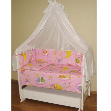 Детское постельное белье Мишка на облаках розовый 7 предметов