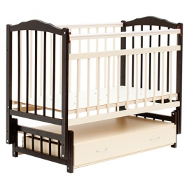 Детская кроватка Бамбини маятник с ящиком цвет темный орех-слоновая кость - описание