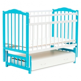 Детская кроватка Бамбини маятник с ящиком цвет белый-голубой - описание